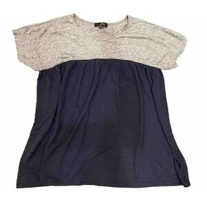 Suzanne Betro Navy Gray Linen Tunic Women’s Large Summer Cruise Flowy Top Blouse